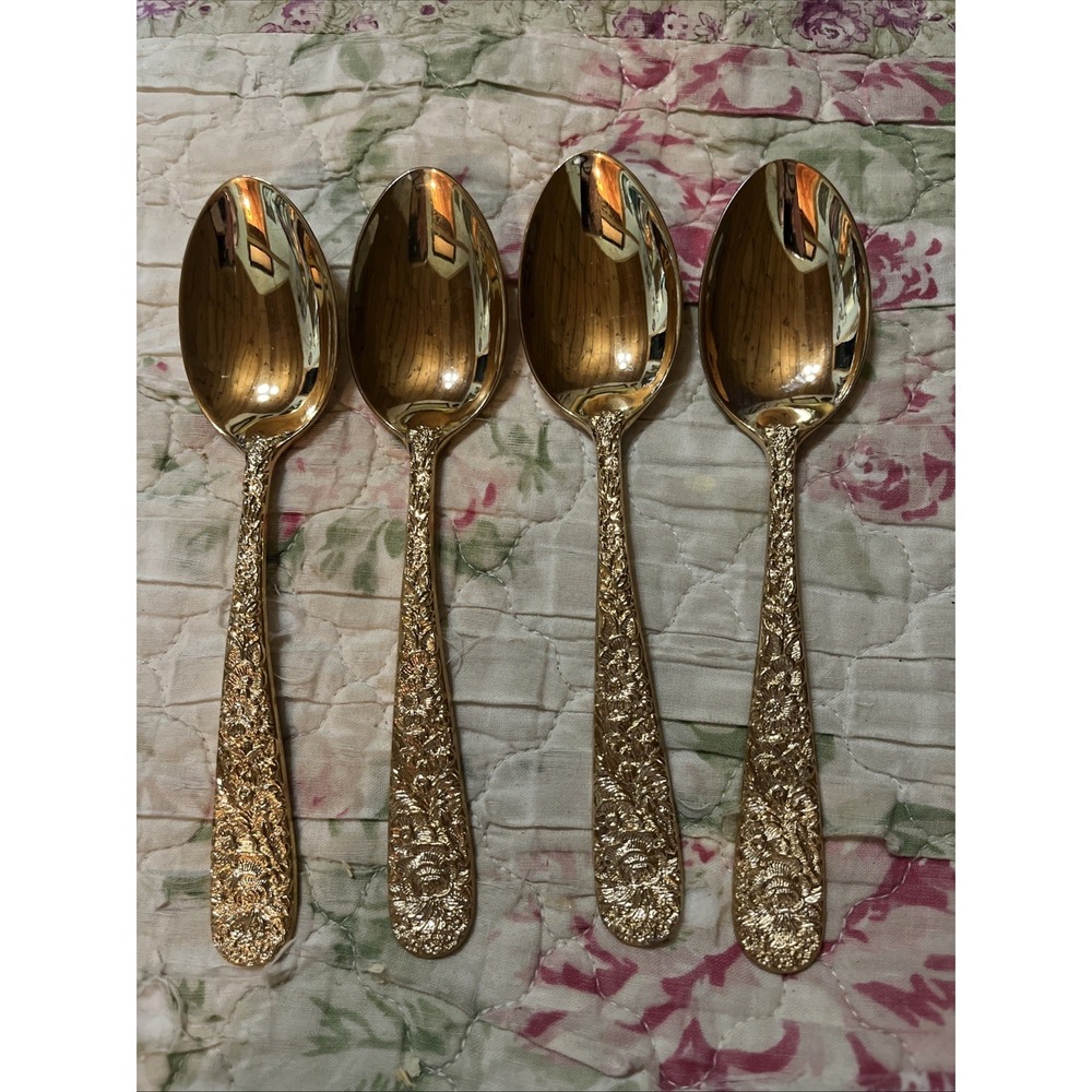 Godinger Grand Master Gold Electroplate Oval Soup Place Spoons Set of 4
